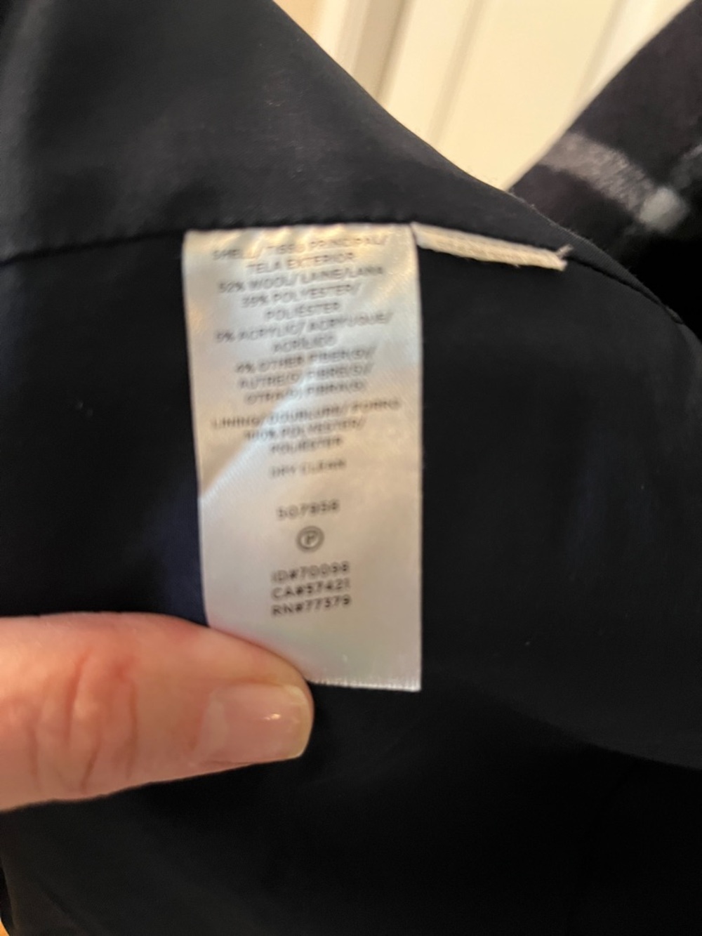 Ann Taylor Black Windowpane Plaid Wrap Trench Coat with Belt navy and white M - Picture 8 of 8